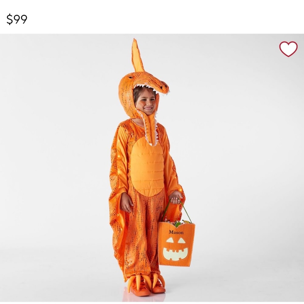 Pottery Barn Kids Orange Dragon Costume with Pumpkin Treat Bag